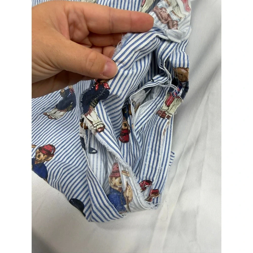 Vintage 90s Ralph Lauren Polo Bear Blue Stripe Cotton Fabric Twin Sheet USA Made